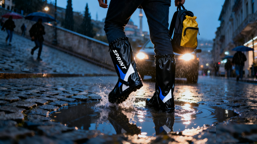 Yağmur botları aşınmaya dayanıklı yüksek tüplü kaymaz kalın su geçirmez motosiklet ayak örtüsü kadın açık hava sürüşü erkek yetişkin PVC öğrenci