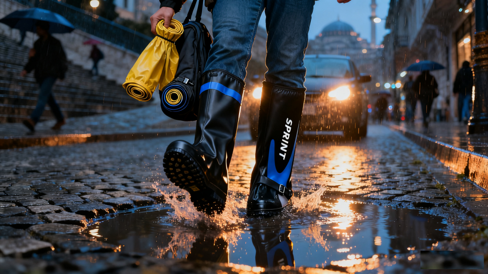 Yağmur botları aşınmaya dayanıklı yüksek tüplü kaymaz kalın su geçirmez motosiklet ayak örtüsü kadın açık hava sürüşü erkek yetişkin PVC öğrenci