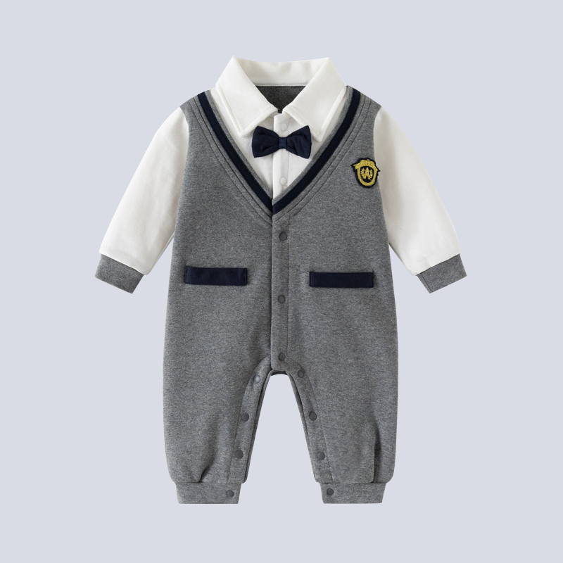 Baby gentleman jumpsuit; long-sleeved fashion for full moon and one-year-old outfit; birthday party performance suit.