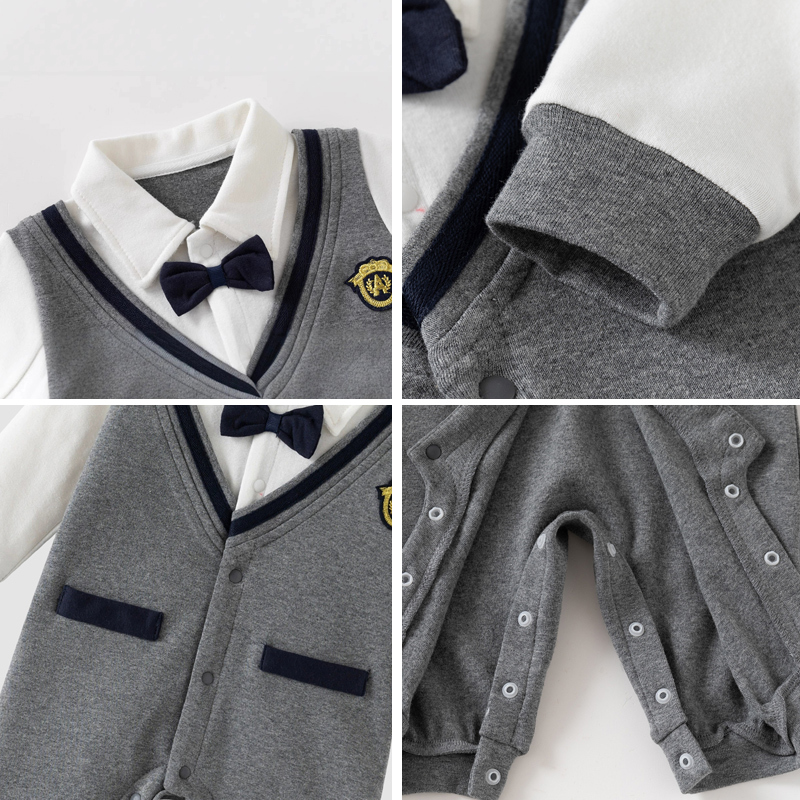 Baby gentleman jumpsuit; long-sleeved fashion for full moon and one-year-old outfit; birthday party performance suit.