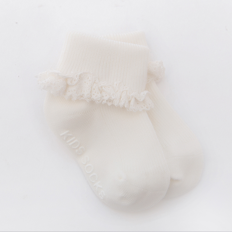 Baby cotton lace socks with double-needle stitching