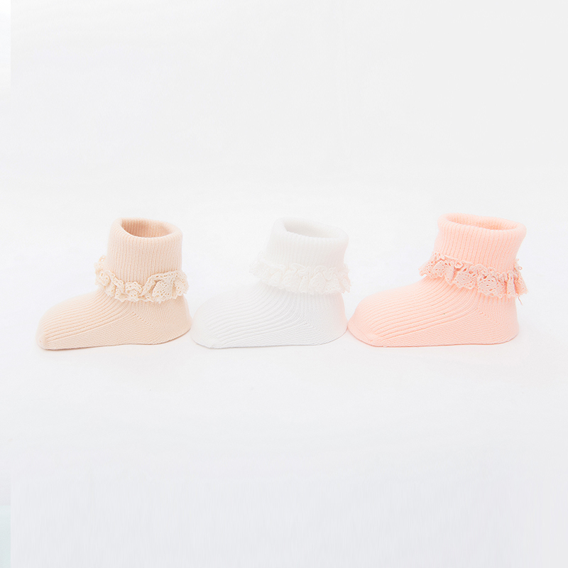 Baby cotton lace socks with double-needle stitching