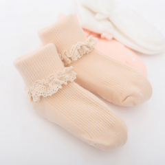 Baby cotton lace socks with double-needle stitching