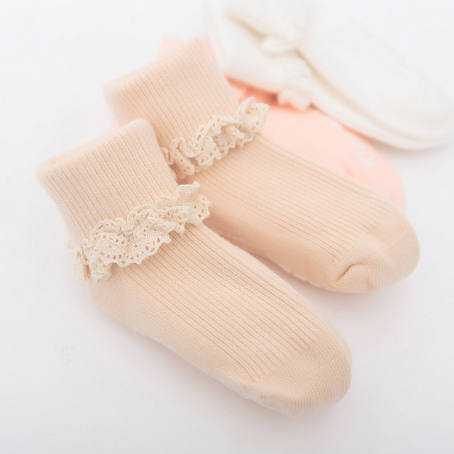 Baby cotton lace socks with double-needle stitching