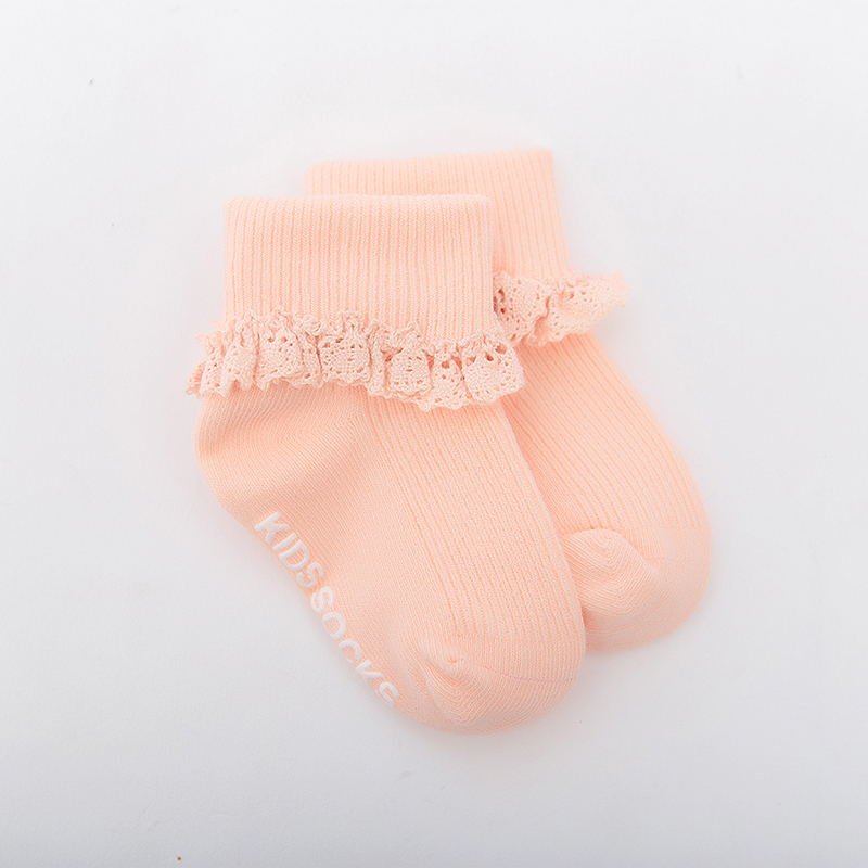 Baby cotton lace socks with double-needle stitching