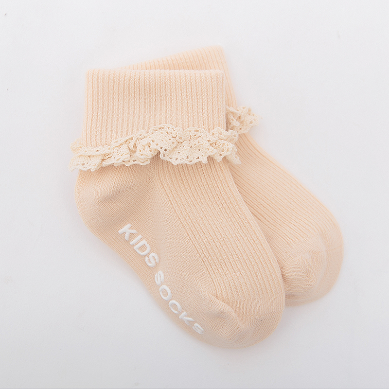 Baby cotton lace socks with double-needle stitching