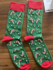 HJ 2025 Best-Selling Mid-Calf Men's Socks Creative Christmas Snow Tree Design Trendyy Cross-Border Biscuit Cotton Light Polyester Bottom