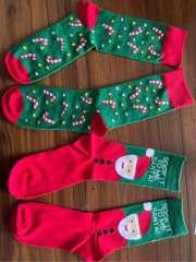 HJ 2025 Best-Selling Mid-Calf Men's Socks Creative Christmas Snow Tree Design Trendyy Cross-Border Biscuit Cotton Light Polyester Bottom