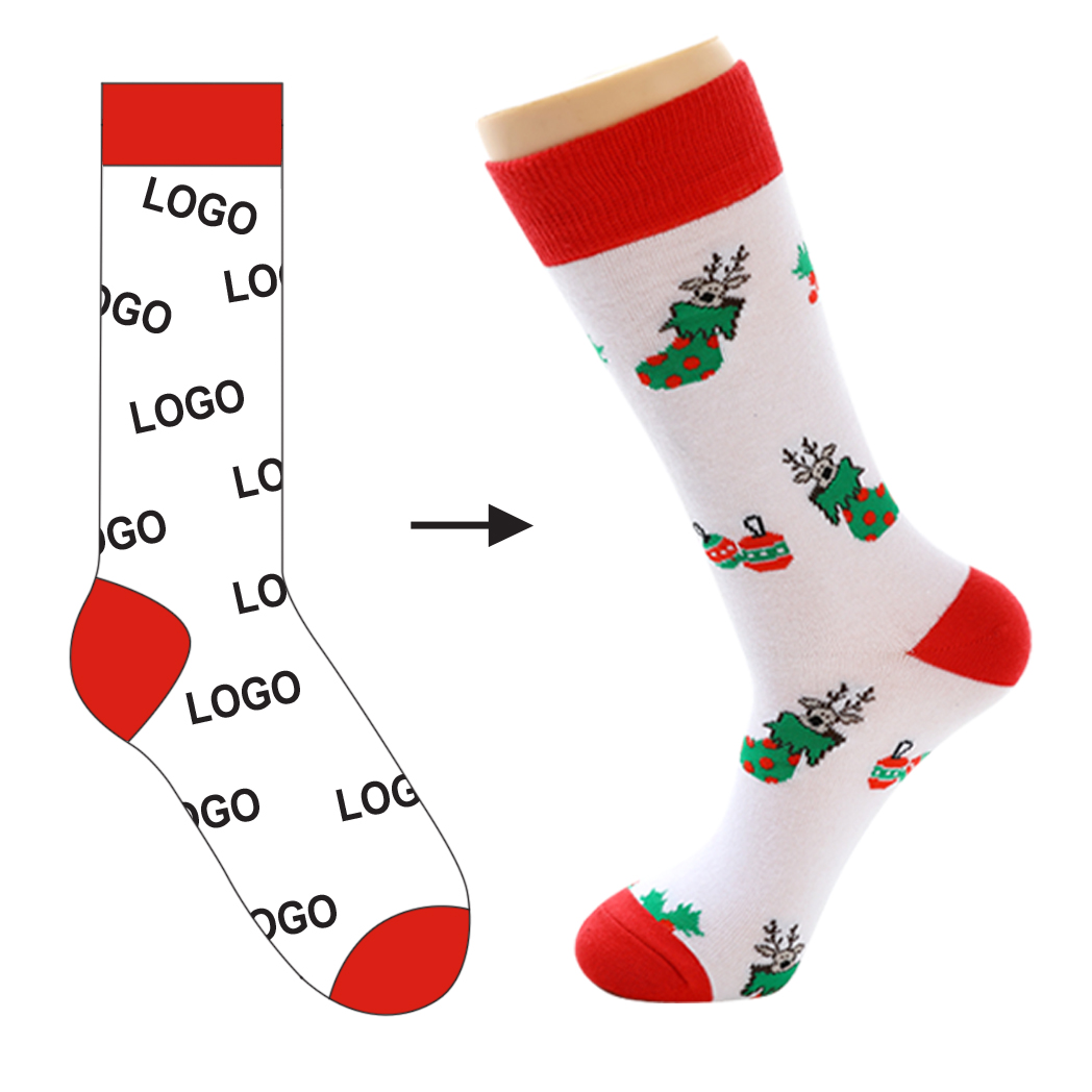 HJ 2025 Best-Selling Mid-Calf Men's Socks Creative Christmas Snow Tree Design Trendyy Cross-Border Biscuit Cotton Light Polyester Bottom
