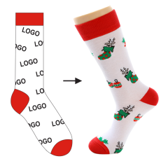HJ 2025 Best-Selling Mid-Calf Men's Socks Creative Christmas Snow Tree Design Trendyy Cross-Border Biscuit Cotton Light Polyester Bottom
