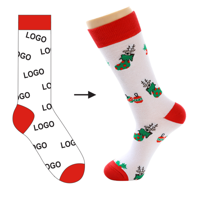 HJ 2025 Best-Selling Mid-Calf Men's Socks Creative Christmas Snow Tree Design Trendyy Cross-Border Biscuit Cotton Light Polyester Bottom