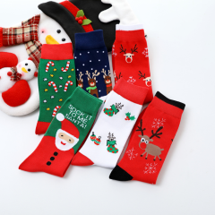 HJ 2025 Best-Selling Mid-Calf Men's Socks Creative Christmas Snow Tree Design Trendyy Cross-Border Biscuit Cotton Light Polyester Bottom
