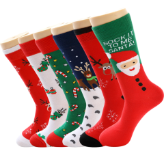 HJ 2025 Best-Selling Mid-Calf Men's Socks Creative Christmas Snow Tree Design Trendyy Cross-Border Biscuit Cotton Light Polyester Bottom