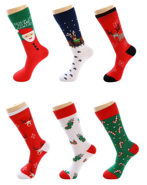 HJ 2025 Best-Selling Mid-Calf Men's Socks Creative Christmas Snow Tree Design Trendyy Cross-Border Biscuit Cotton Light Polyester Bottom
