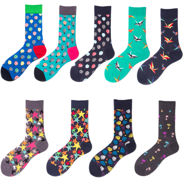 HJ High quality Design Happy  Colorful Jacquard Sox Design Socks Funny Socks Happy Man Socks