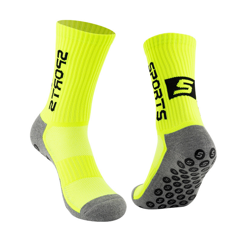HJ 2026 Arrival Wholesale Indoor Terry Skate Yoga Socks Mid Calf Cotton Grip Anti Slip Pilates Socks for Unisex