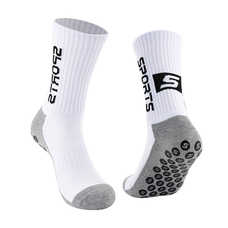 HJ 2026 Arrival Wholesale Indoor Terry Skate Yoga Socks Mid Calf Cotton Grip Anti Slip Pilates Socks for Unisex