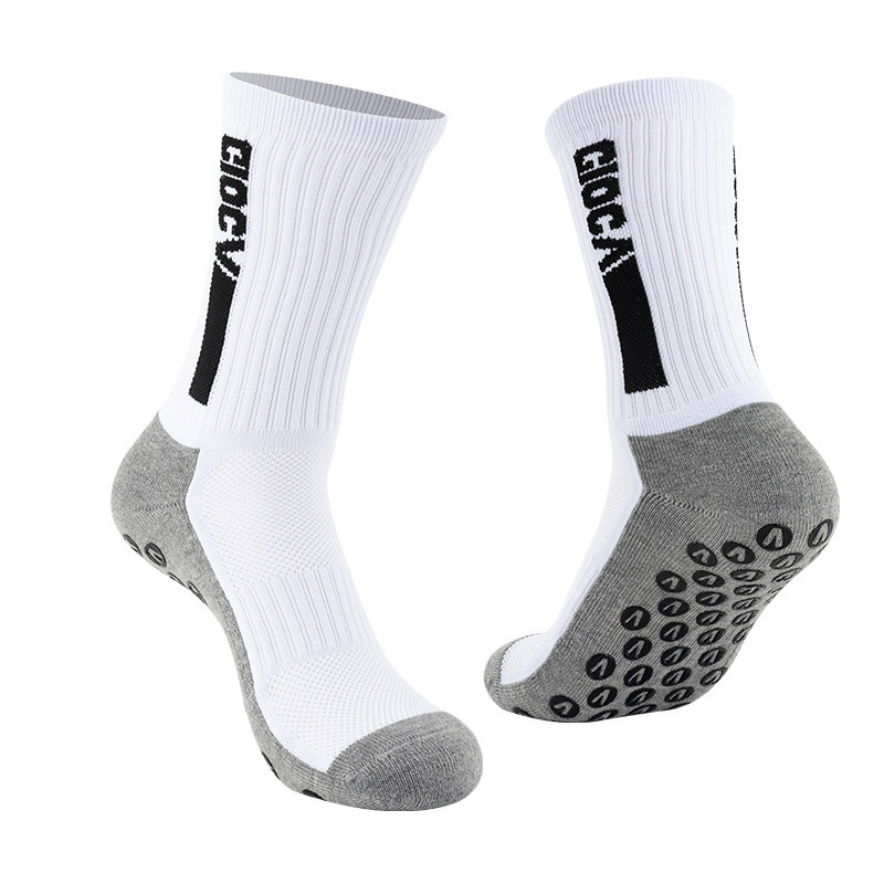 HJ 2026 Arrival Wholesale Indoor Terry Skate Yoga Socks Mid Calf Cotton Grip Anti Slip Pilates Socks for Unisex