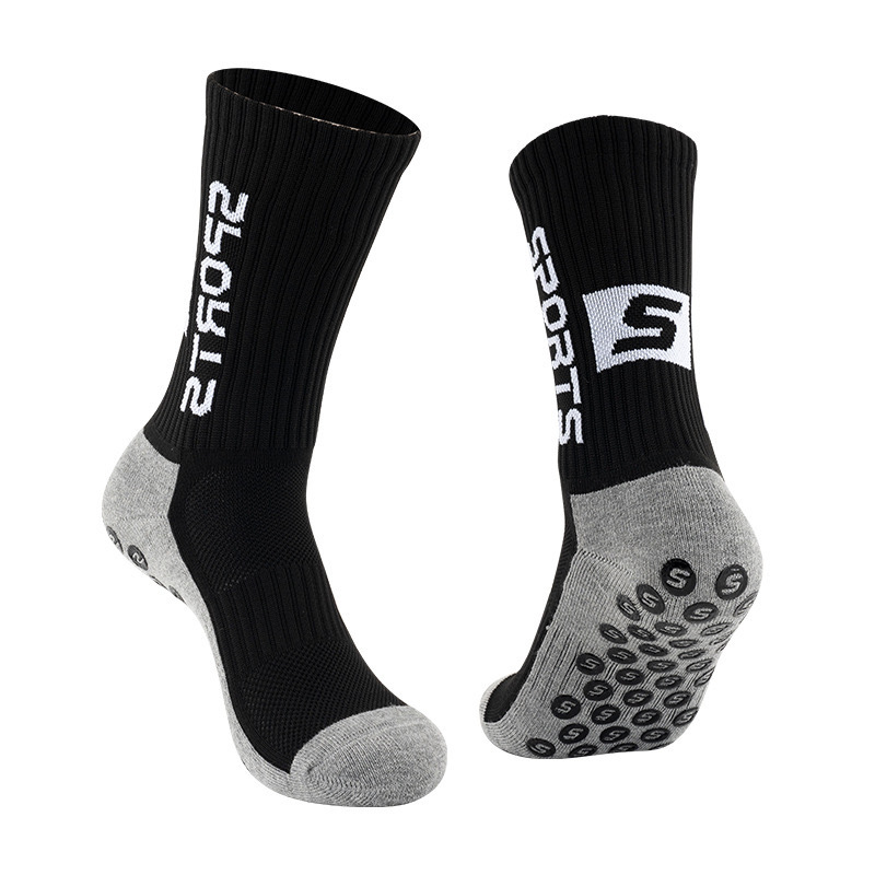 HJ 2026 Arrival Wholesale Indoor Terry Skate Yoga Socks Mid Calf Cotton Grip Anti Slip Pilates Socks for Unisex
