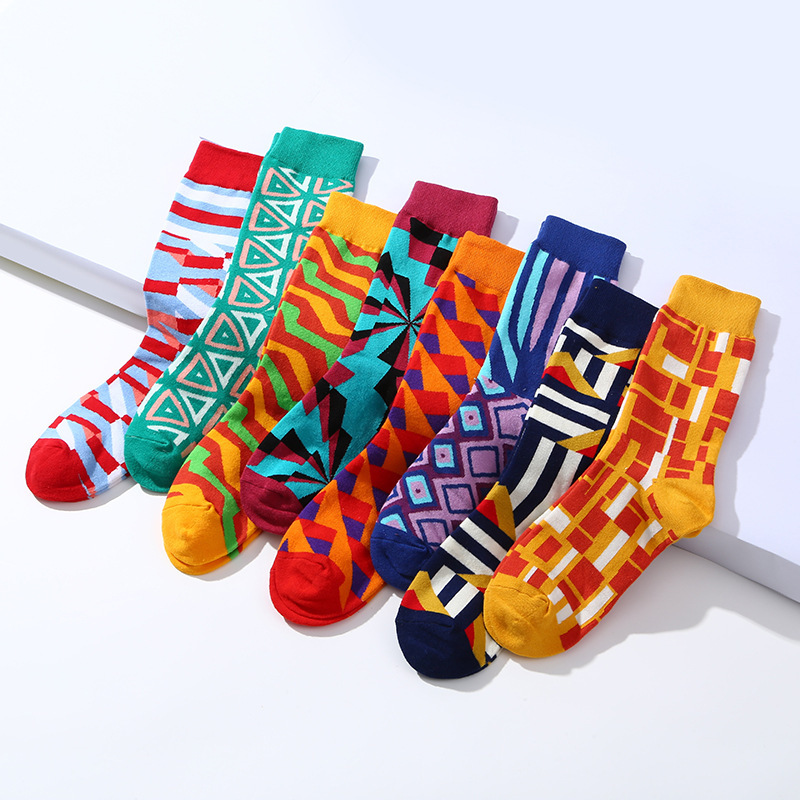 Solid Color Hip Hop Street Fashion Pure Colors Sports Letter Logo Jacquard Cotton happy  Socks