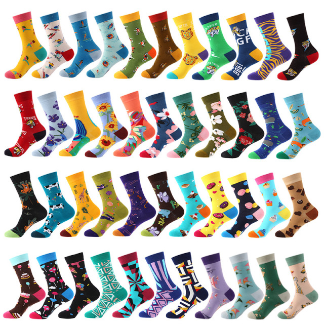 Solid Color Hip Hop Street Fashion Pure Colors Sports Letter Logo Jacquard Cotton happy  Socks