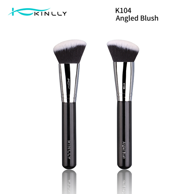 Elevate Your Line with a Statement Powder Brush，Copper Ferrule，Gloss Black Wood ，Vegan Bristles