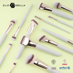 15pcs High-End Synthetic Cosmetic Brush Set – Delicate Fibers, Slim Aluminum Ferrule, Natural Wood Handle – ODM Design