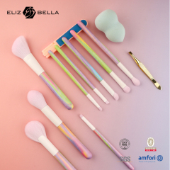 Water Transfer Wood Handle Makeup Brush Set – Nylon Bristles & Aluminum Ferrule | OEM/ODM with Custom Logo Options