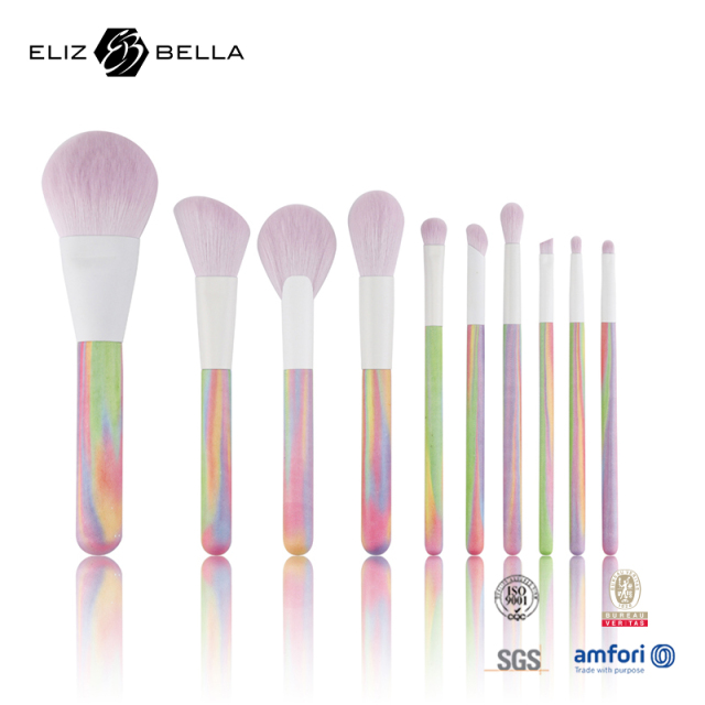 Water Transfer Wood Handle Makeup Brush Set – Nylon Bristles & Aluminum Ferrule | OEM/ODM with Custom Logo Options