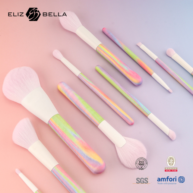 Water Transfer Wood Handle Makeup Brush Set – Nylon Bristles & Aluminum Ferrule | OEM/ODM with Custom Logo Options