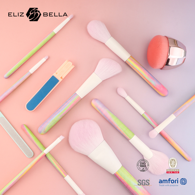 Water Transfer Wood Handle Makeup Brush Set – Nylon Bristles & Aluminum Ferrule | OEM/ODM with Custom Logo Options