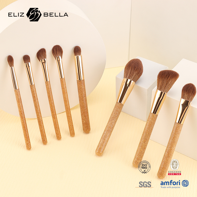 Custom Cosmetic Brush Set – Fine Point Synthetic Bristles, Mini Aluminum Ferrule,Eco-friendly Coffee Ground Handle – OEM/OMD Welcome