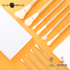 Vegan Makeup Brush Set – Fluffy Synthetic Fibers, Aluminum Ferrule, Light Wood Handle – Full Brand Customization