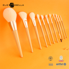 Vegan Makeup Brush Set – Fluffy Synthetic Fibers, Aluminum Ferrule, Light Wood Handle – Full Brand Customization