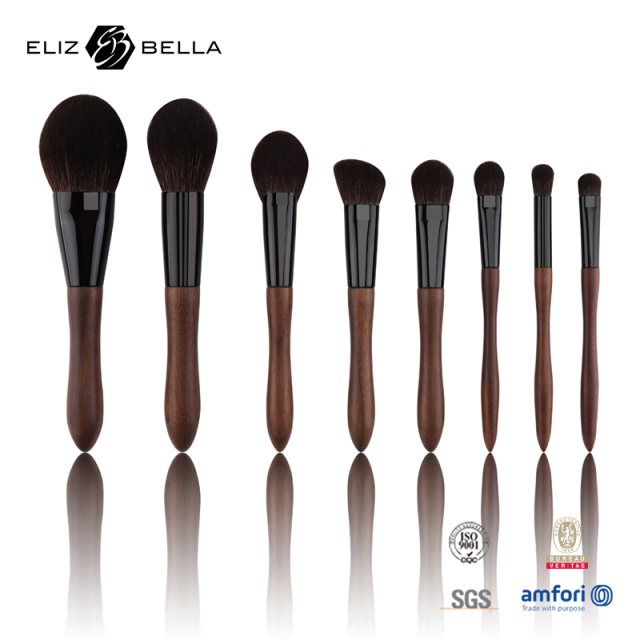 Custom ELIZ&BELLA Makeup Brush Set – High-Quality Synthetic Bristles, Wood Handle & Black Aluminum Ferrule | ODM/OEM Private Label with Logo Options
