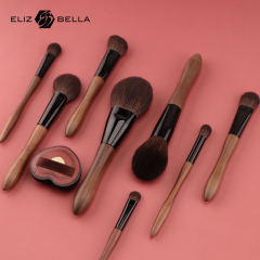 Custom ELIZ&BELLA Makeup Brush Set – High-Quality Synthetic Bristles, Wood Handle & Black Aluminum Ferrule | ODM/OEM Private Label with Logo Options