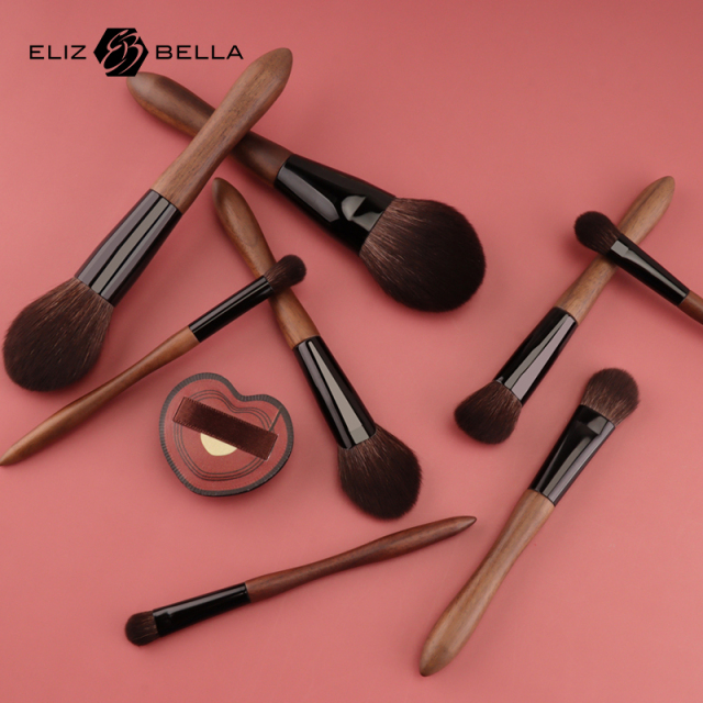 Custom ELIZ&BELLA Makeup Brush Set – High-Quality Synthetic Bristles, Wood Handle & Black Aluminum Ferrule | ODM/OEM Private Label with Logo Options