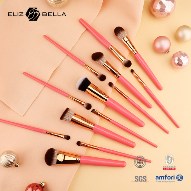 Professional Quality Vegan Precision Brush – Fine Synthetic Tip, Aluminum Ferrule,Pink Wood Handle – Full Customization