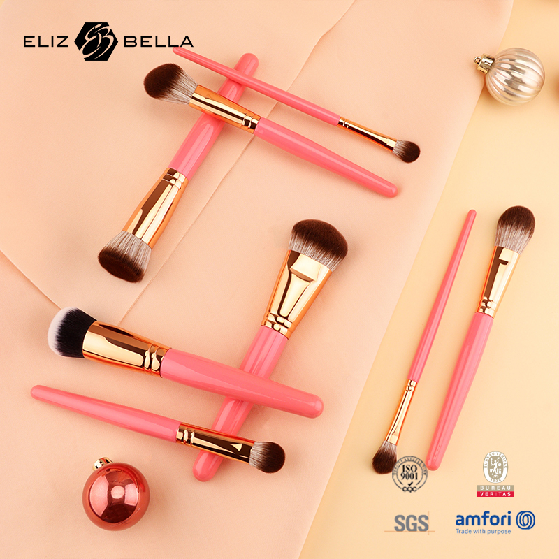 High-End Synthetic Hair – Delicate Fibers, Pink Aluminum Ferrule, Natural Wood Handle – ODM Design