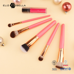 Professional Quality Vegan Precision Brush – Fine Synthetic Tip, Aluminum Ferrule,Pink Wood Handle – Full Customization