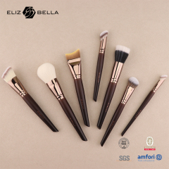 ODM/OEM Cosmetic Brush – Flat Top Synthetic Bristles, Aluminum Ferrule, Elegant Wooden Handle – Your Logo
