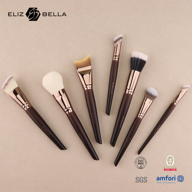 ODM/OEM Cosmetic Brush – Flat Top Synthetic Bristles, Aluminum Ferrule, Elegant Wooden Handle – Your Logo