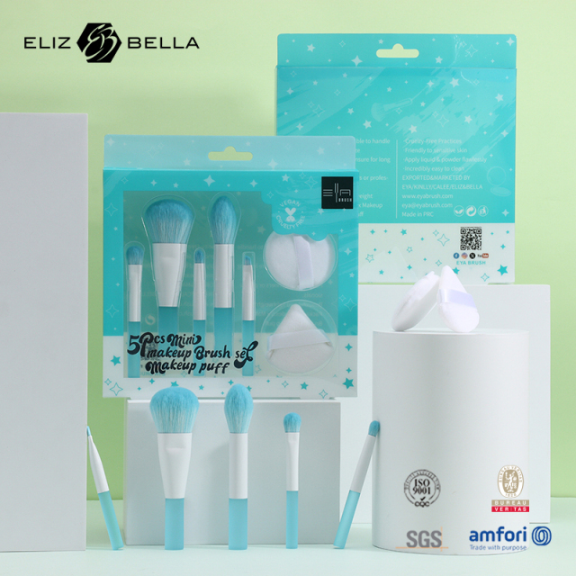 ODM/OEM Synthetic Brush Setsm Including Makeup Puffes – Eye-Catching PVC Box & Hygienic Plastic Handle for Your Brand