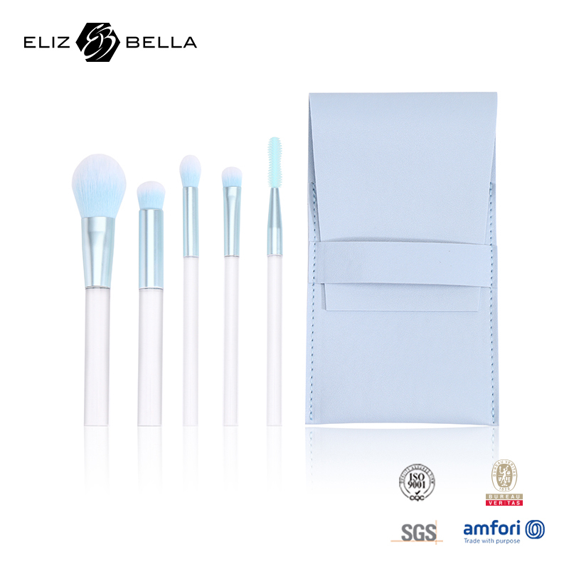 5pcs Makeup Brush ,Travel Size – Fine Synthetic Hairs, Polished Aluminum Ferrule, Natural Wood Handle – ODM Service