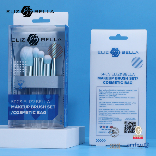 5pcs Travel Synthetic Brushes in Luxury Clear Box – Available in Wood & Plastic Handle Styles