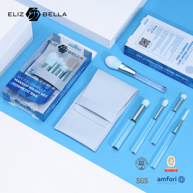 5pcs Makeup Brush ,Travel Size – Fine Synthetic Hairs, Polished Aluminum Ferrule, Natural Wood Handle – ODM Service