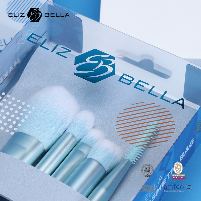 5pcs Travel Synthetic Brushes in Luxury Clear Box – Available in Wood & Plastic Handle Styles
