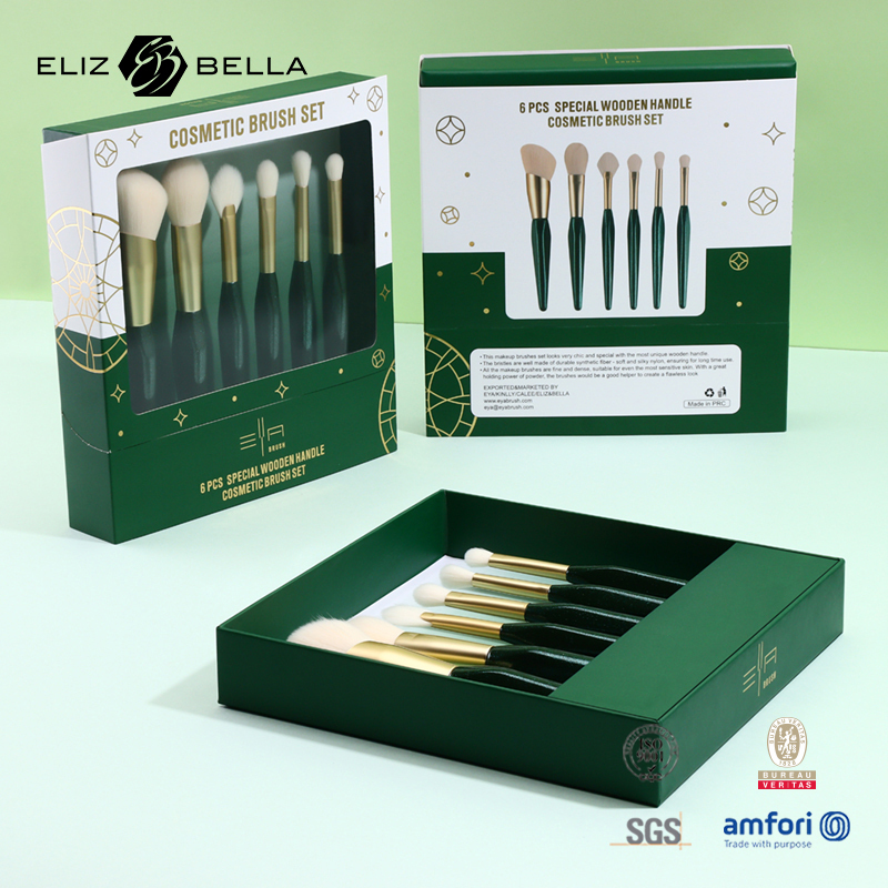 Customizable Art Makeup Brushes with Premium Paper Box – Classic Design Wood Handles