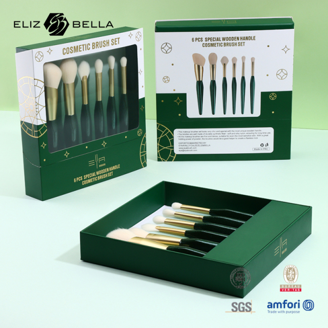 Customizable Art Makeup Brushes with Premium Paper Box – Classic Design Wood Handles