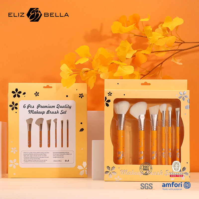 Complete Cosmetic Set: Custom Brush + High-End Paper Box Design (Synthetic Bristles, Aluminum Ferrule，Wooden Handle)